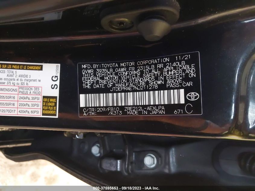 2022 TOYOTA COROLLA LE - JTDEPMAE7NJ211278