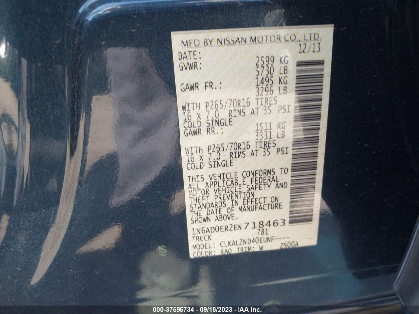 2014 NISSAN FRONTIER SV - 1N6AD0ER2EN718463
