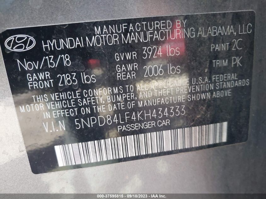 5NPD84LF4KH434333 Hyundai Elantra SEL 9