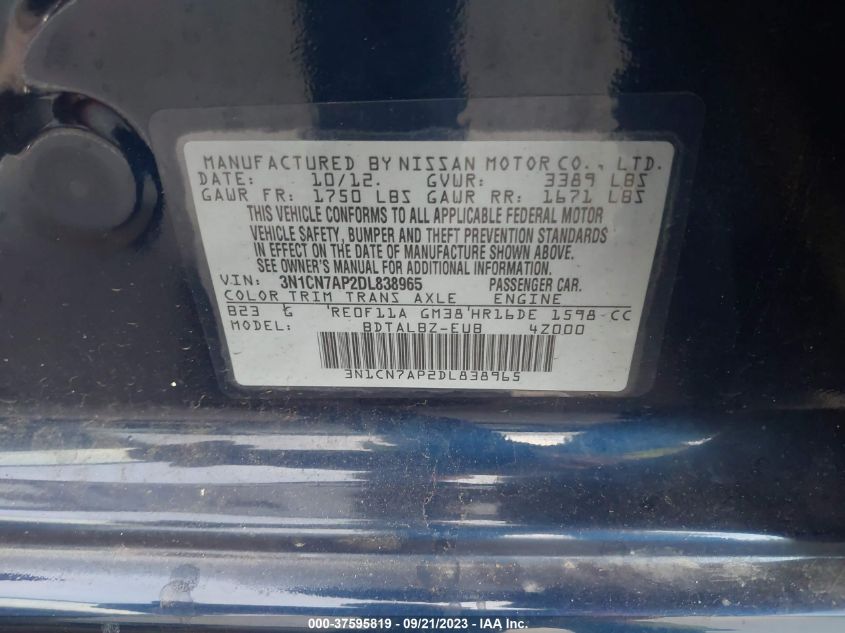 2013 NISSAN VERSA SV - 3N1CN7AP2DL838965