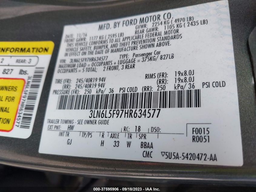 2017 LINCOLN MKZ RESERVE - 3LN6L5F97HR634577
