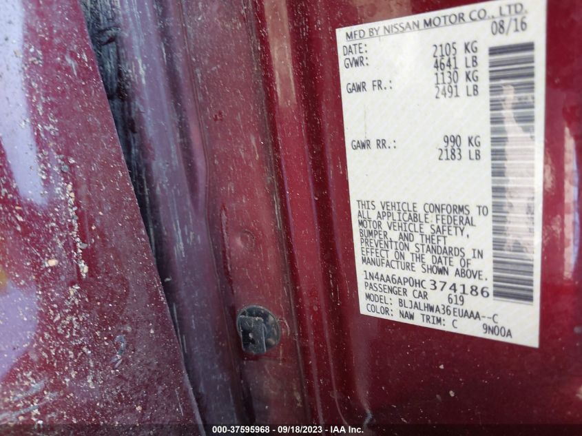 2017 NISSAN MAXIMA PLATINUM - 1N4AA6AP0HC374186