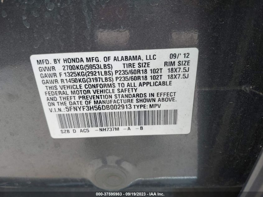 2013 HONDA PILOT EX-L - 5FNYF3H56DB002913