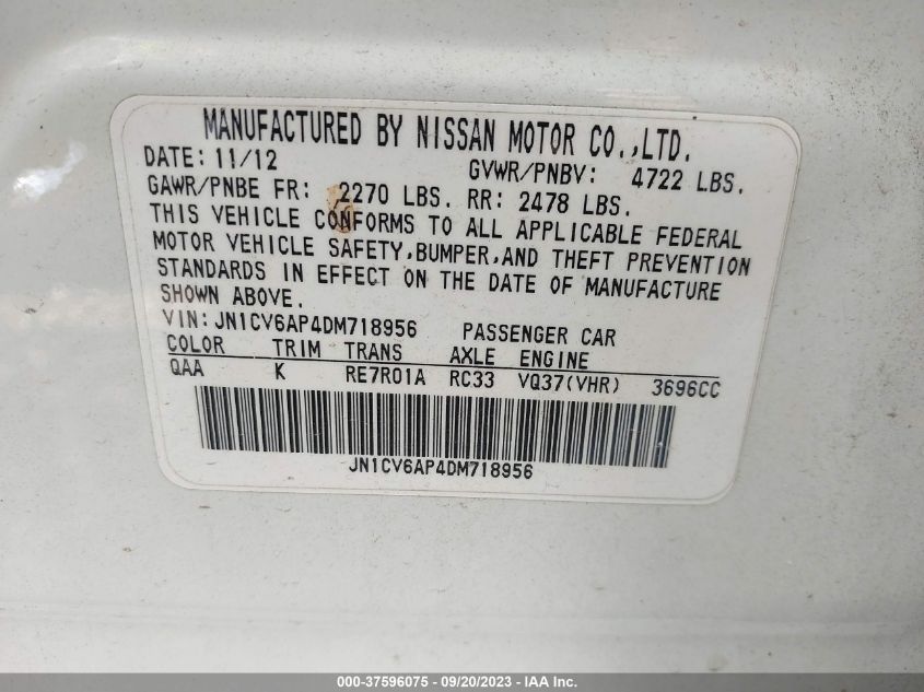 2013 INFINITI G37 SEDAN JOURNEY JN1CV6AP4DM718956