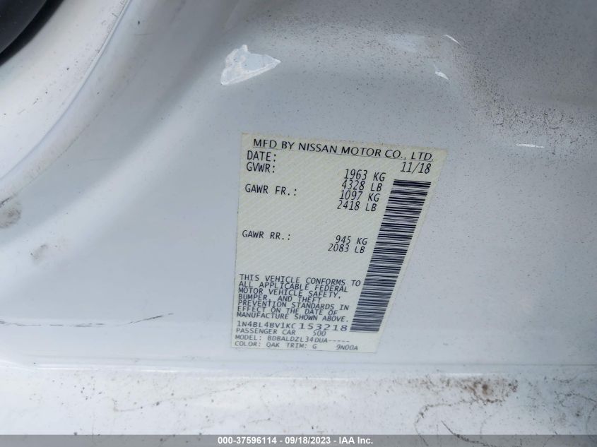 2019 NISSAN ALTIMA S - 1N4BL4BV1KC153218