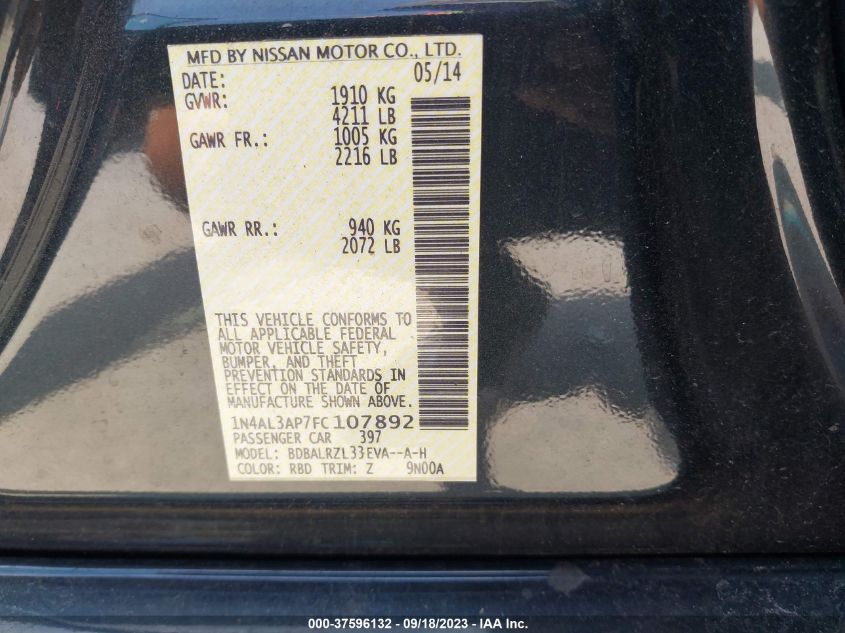 2015 NISSAN ALTIMA 2.5 SL - 1N4AL3AP7FC107892
