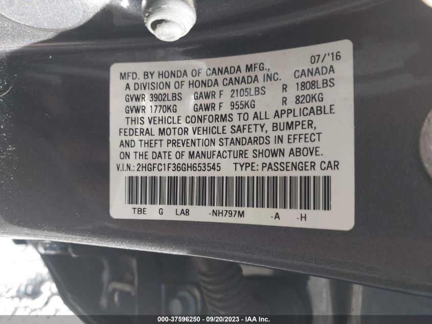 2016 HONDA CIVIC SEDAN EX-T - 2HGFC1F36GH653545