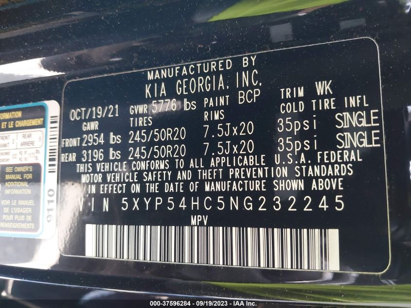 2022 KIA TELLURIDE SX - 5XYP54HC5NG232245