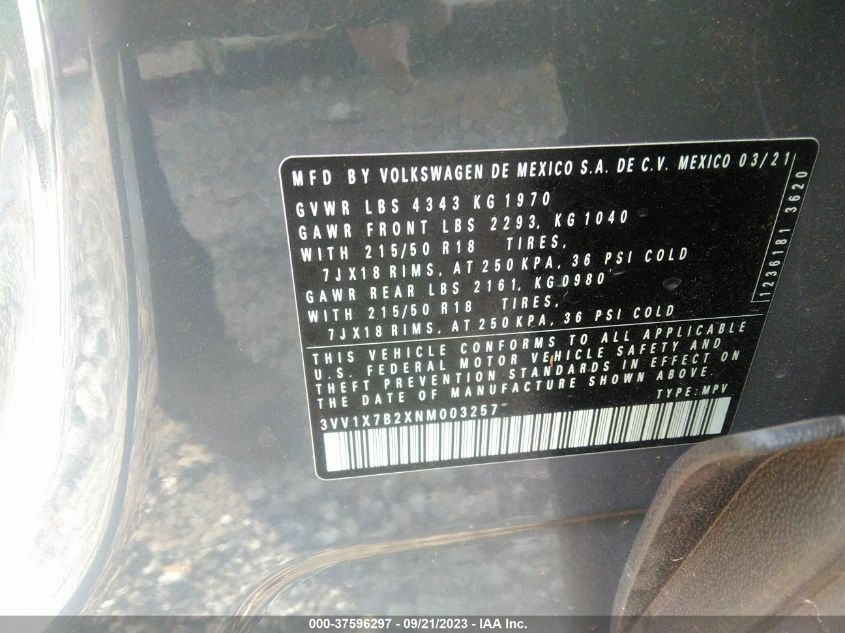 2022 VOLKSWAGEN TAOS SEL - 3VV1X7B2XNM003257