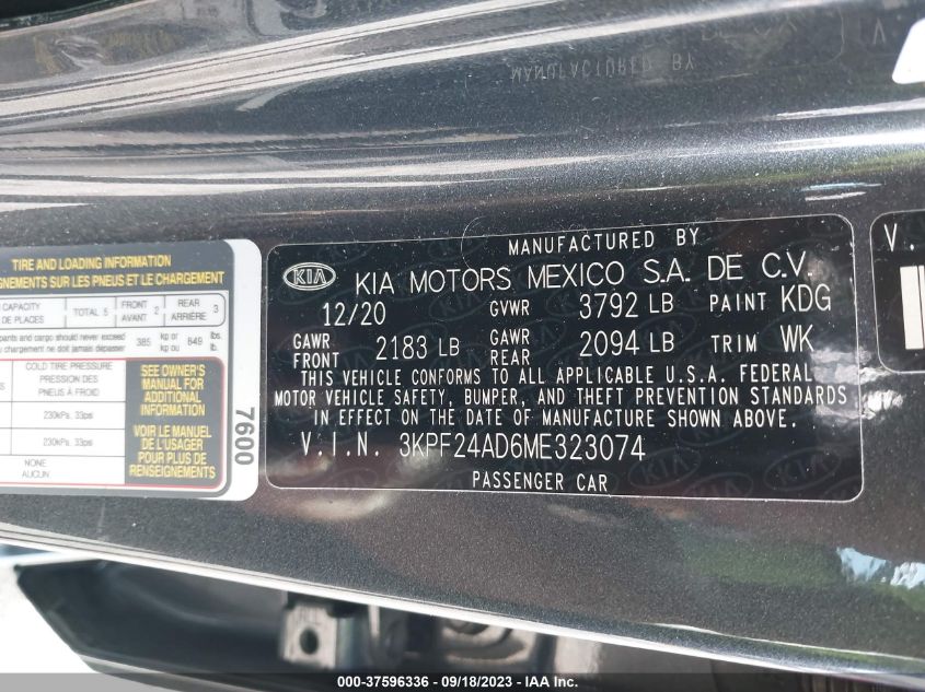 3KPF24AD6ME323074 Kia Forte FE 9