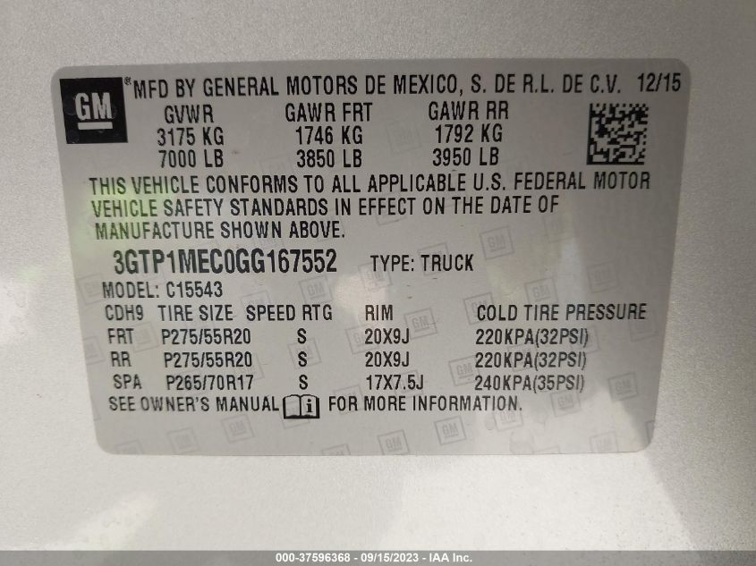 2016 GMC SIERRA 1500 SLE - 3GTP1MEC0GG167552