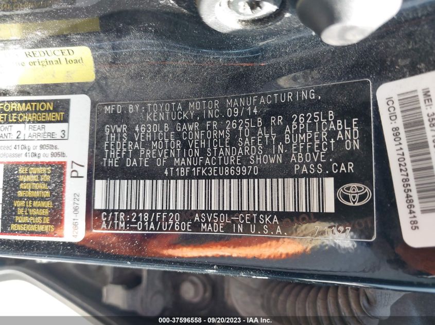 2014 TOYOTA CAMRY L/SE/LE/XLE - 4T1BF1FK3EU869970