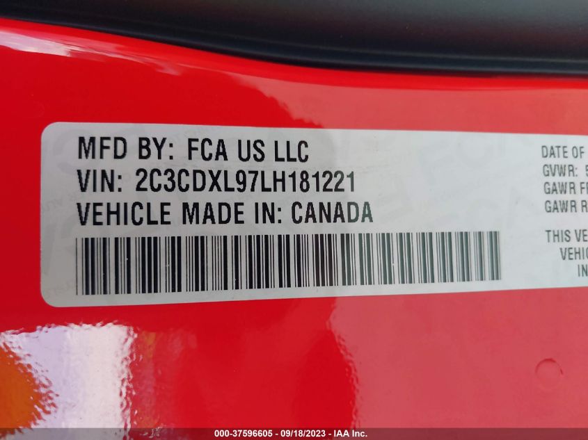 2020 DODGE CHARGER SRT HELLCAT - 2C3CDXL97LH191221