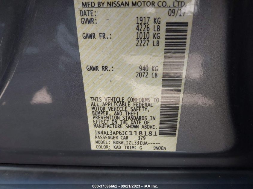2018 NISSAN ALTIMA 2.5/S/SV/SL/SR - 1N4AL3AP6JC118181