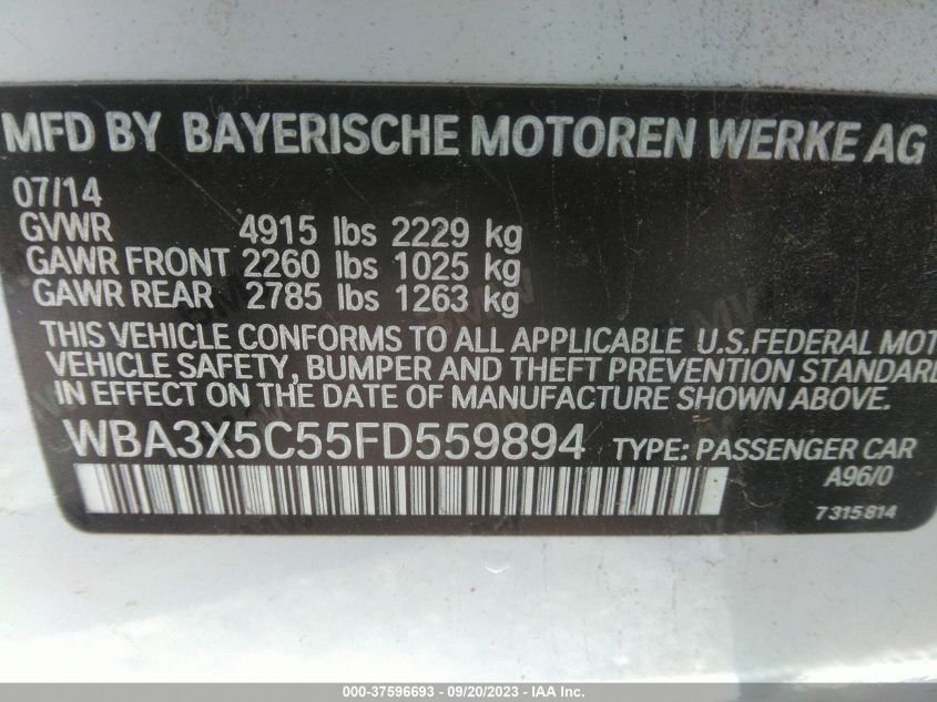 2015 BMW 3 SERIES GRAN TURISMO 328I XDRIVE WBA3X5C55FD559894