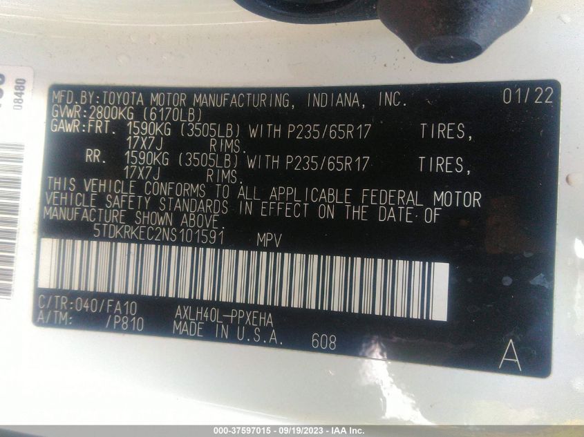 2022 TOYOTA SIENNA LE - 5TDKRKEC2NS101591