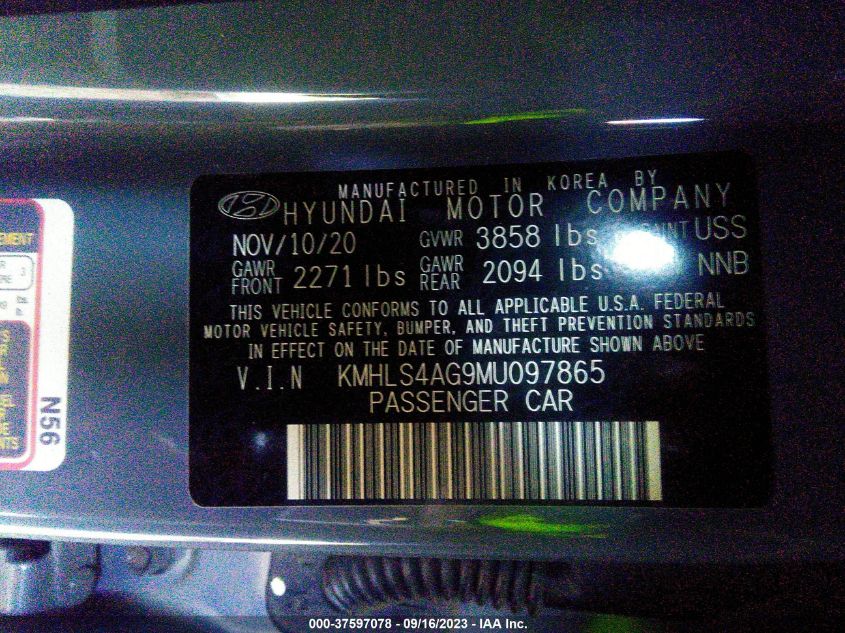 KMHLS4AG9MU097865 Hyundai Elantra SEL 9