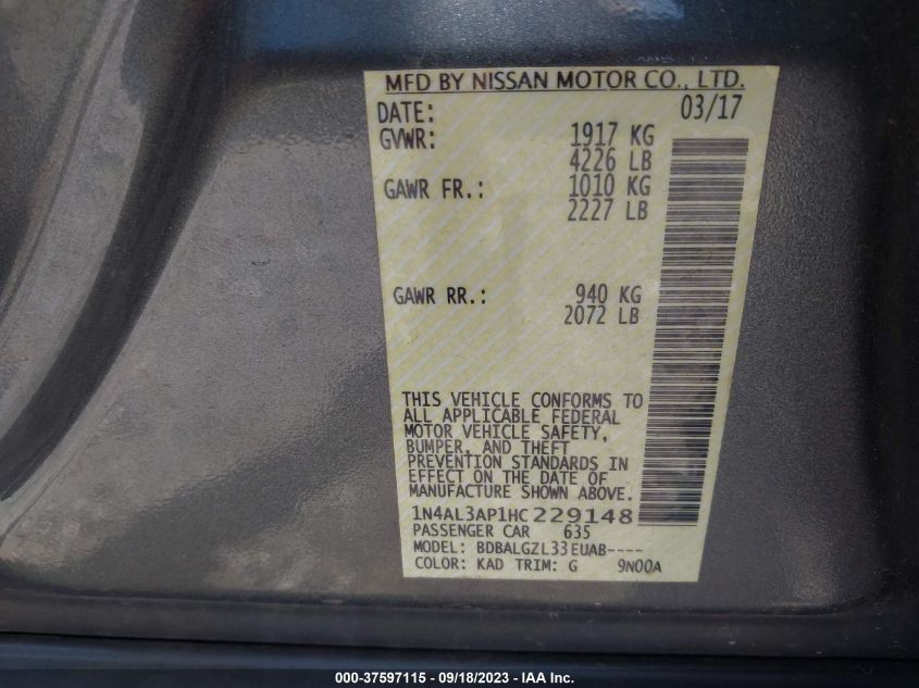 2017 NISSAN ALTIMA 2.5 S - 1N4AL3AP1HC229148