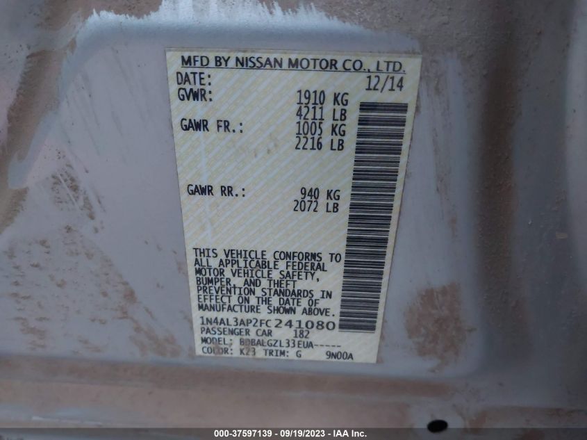 2015 NISSAN ALTIMA 2.5 - 1N4AL3AP2FC241080
