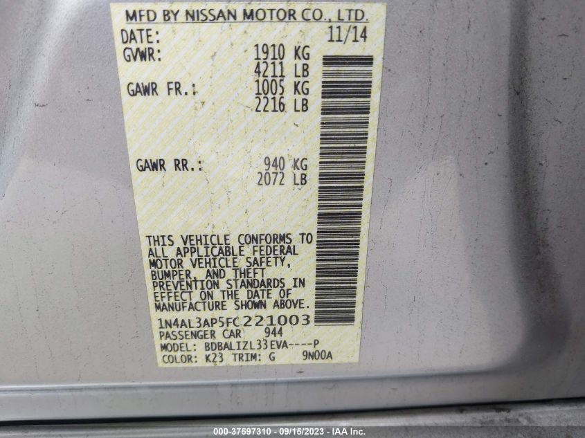 2015 NISSAN ALTIMA 2.5 SV - 1N4AL3AP5FC221003
