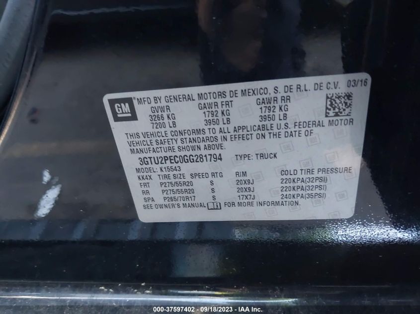 2016 GMC SIERRA 1500 DENALI - 3GTU2PEC0GG281794