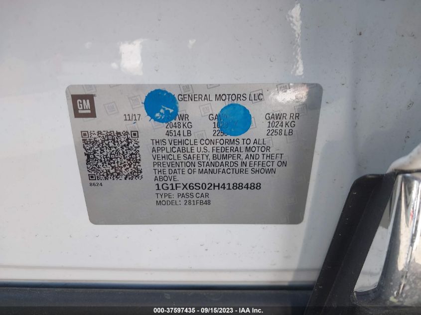 2017 CHEVROLET BOLT EV PREMIER - 1G1FX6S02H4188488