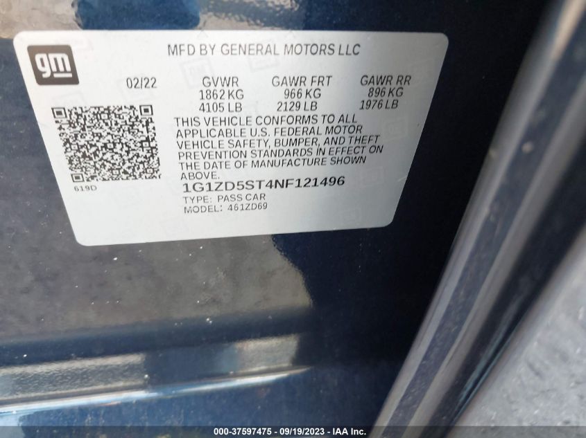 2022 CHEVROLET MALIBU LT - 1G1ZD5ST4NF121496