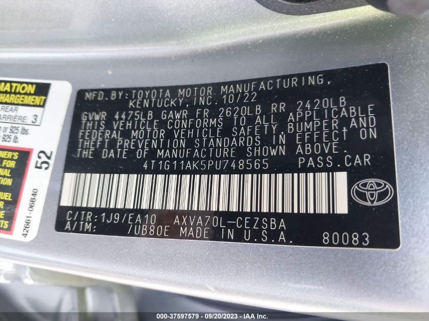 2023 TOYOTA CAMRY SE/SE NIGHTSHADE - 4T1G11AK5PU748565