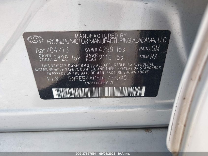 2013 HYUNDAI SONATA GLS - 5NPEB4AC8DH723345