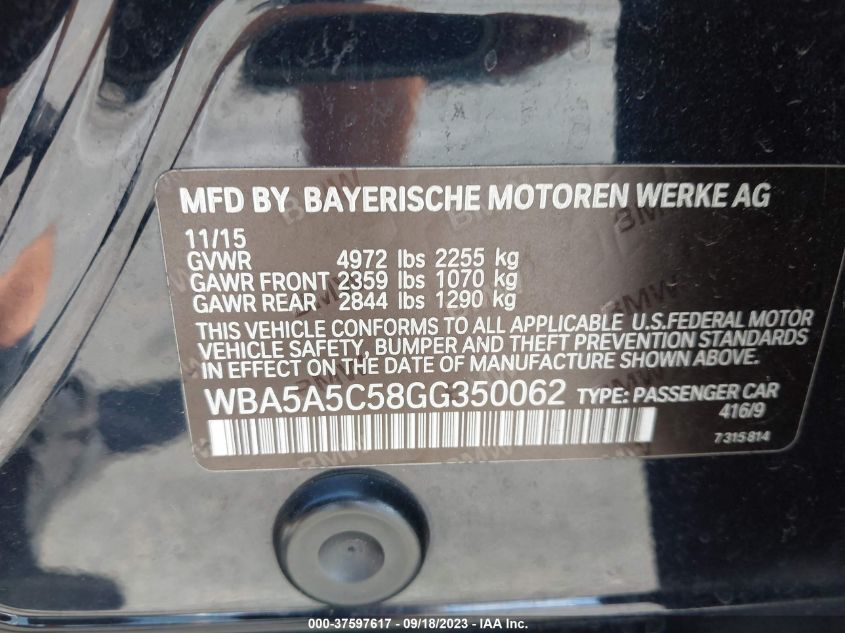 2016 BMW 5 SERIES 528I - WBA5A5C58GG350062
