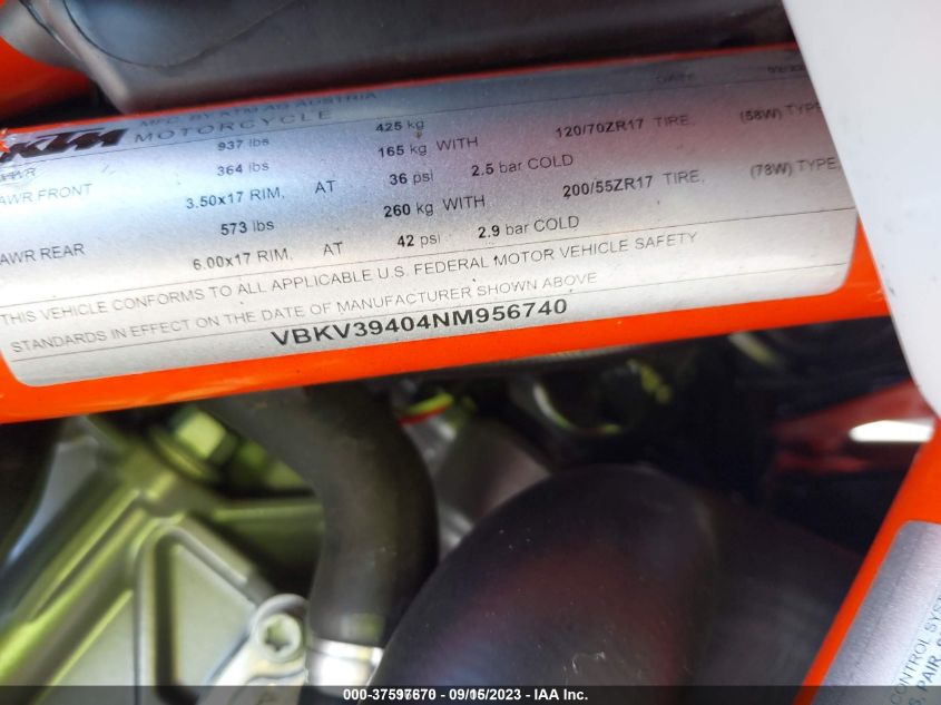 2022 KTM 1290 SUPER DUKE R VBKV39404NM956740