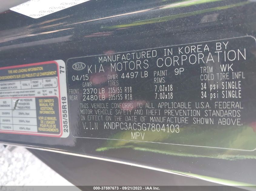 2016 KIA SPORTAGE EX - KNDPC3AC5G7804103
