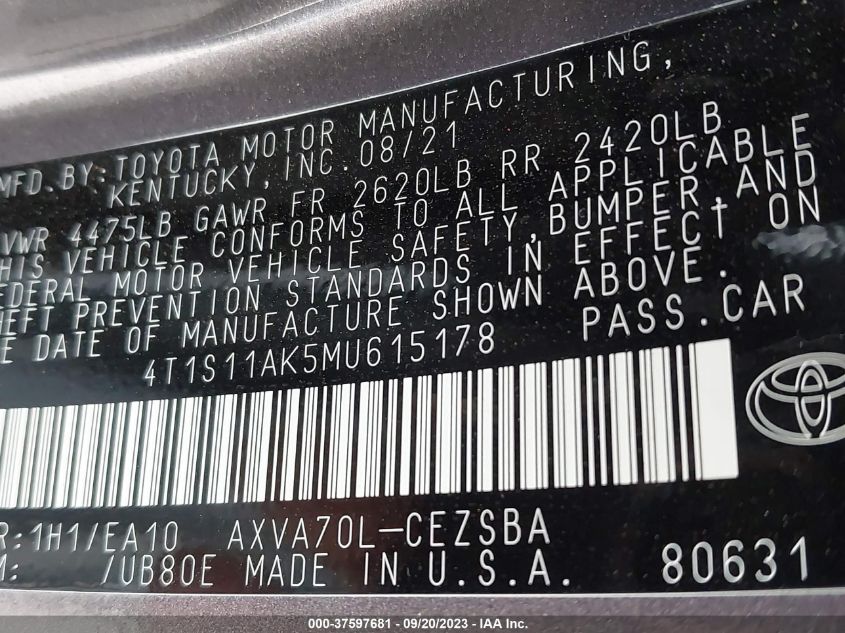 2021 TOYOTA CAMRY SE - 4T1S11AK5MU615178