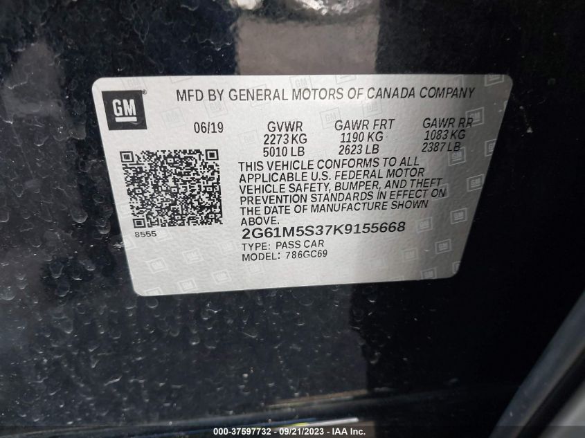VIN 2G61M5S37K9155668 2019 CADILLAC XTS LUXURY
