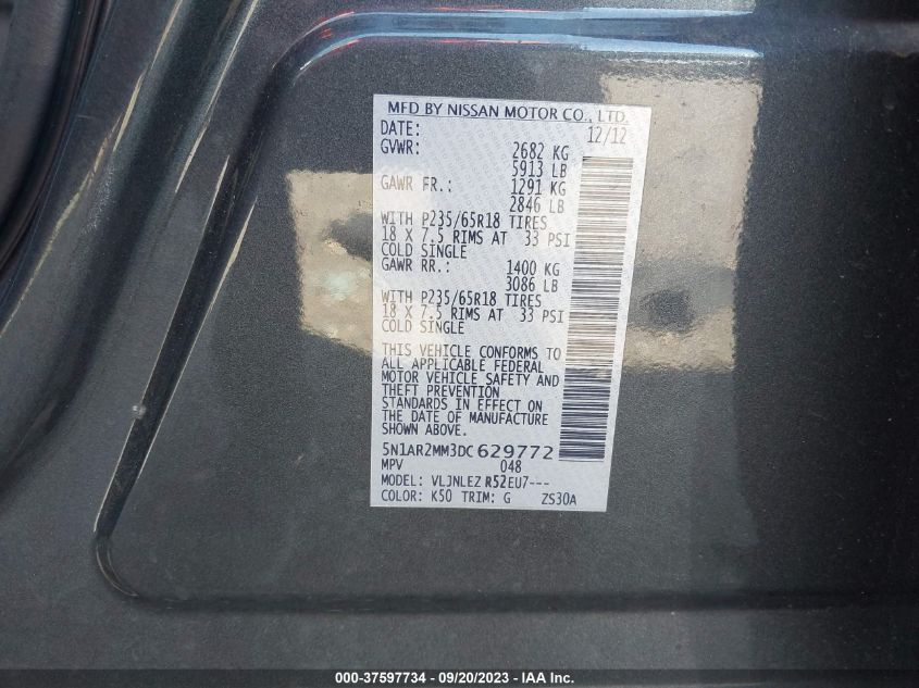 2013 NISSAN PATHFINDER SV - 5N1AR2MM3DC629772