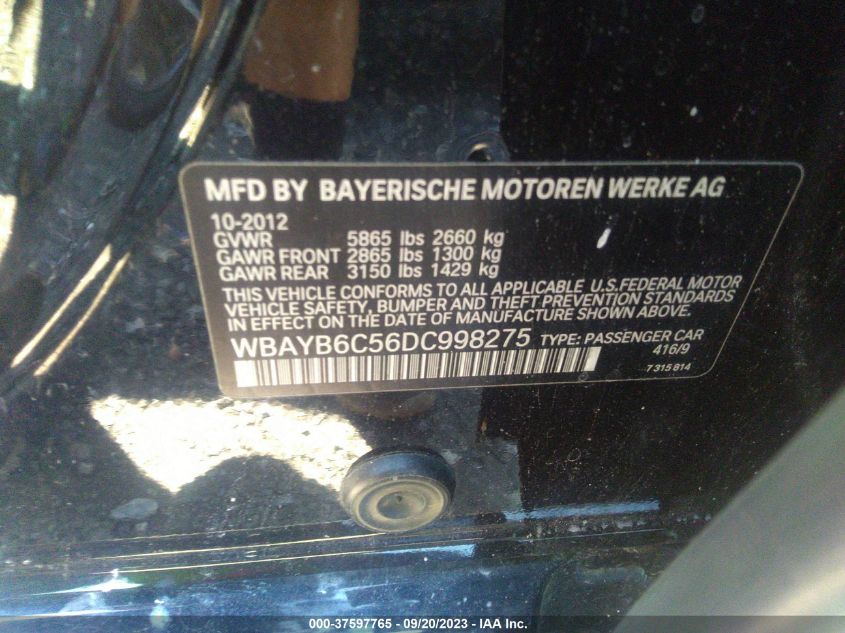 2013 BMW 7 SERIES 750I XDRIVE WBAYB6C56DC998275