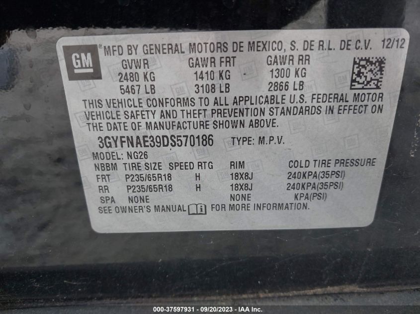2013 CADILLAC SRX BASE - 3GYFNAE39DS570186