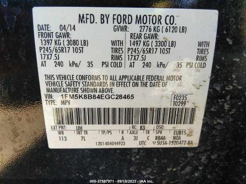 2014 FORD EXPLORER BASE - 1FM5K8B84EGC28465