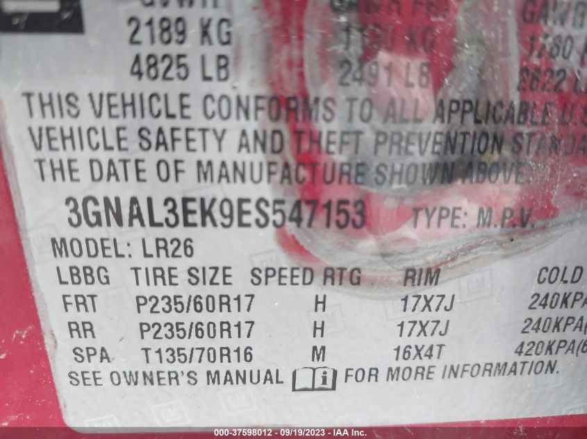 2014 CHEVROLET CAPTIVA SPORT FLEET LT 3GNAL3EK9ES547153