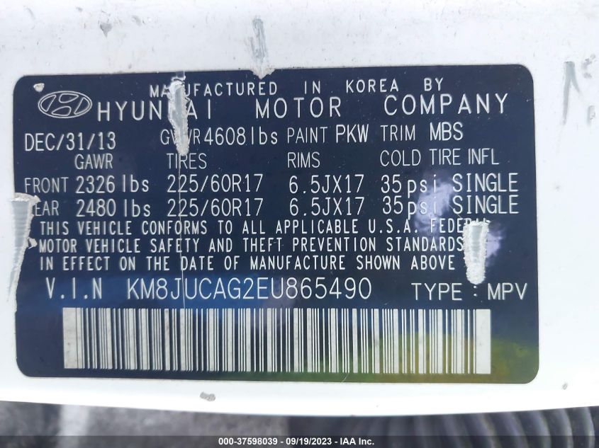 2014 HYUNDAI TUCSON SE - KM8JUCAG2EU865490