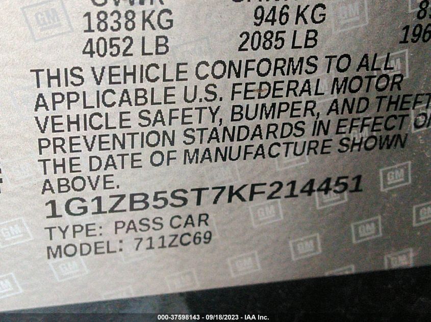 2019 CHEVROLET MALIBU LS - 1G1ZB5ST7KF214451