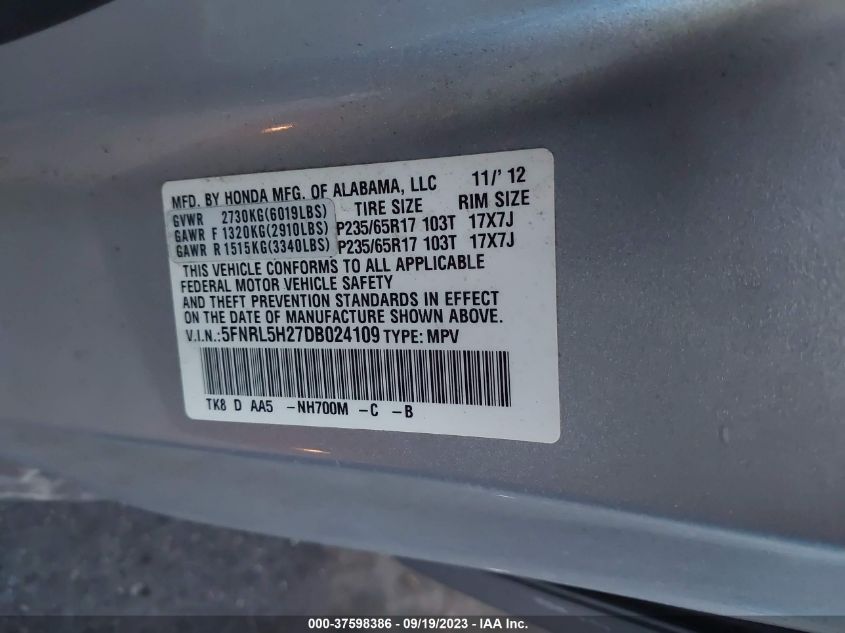 2013 HONDA ODYSSEY LX - 5FNRL5H27DB024109