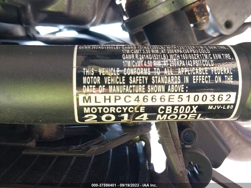 2014 HONDA CB500 X MLHPC4666E5100362