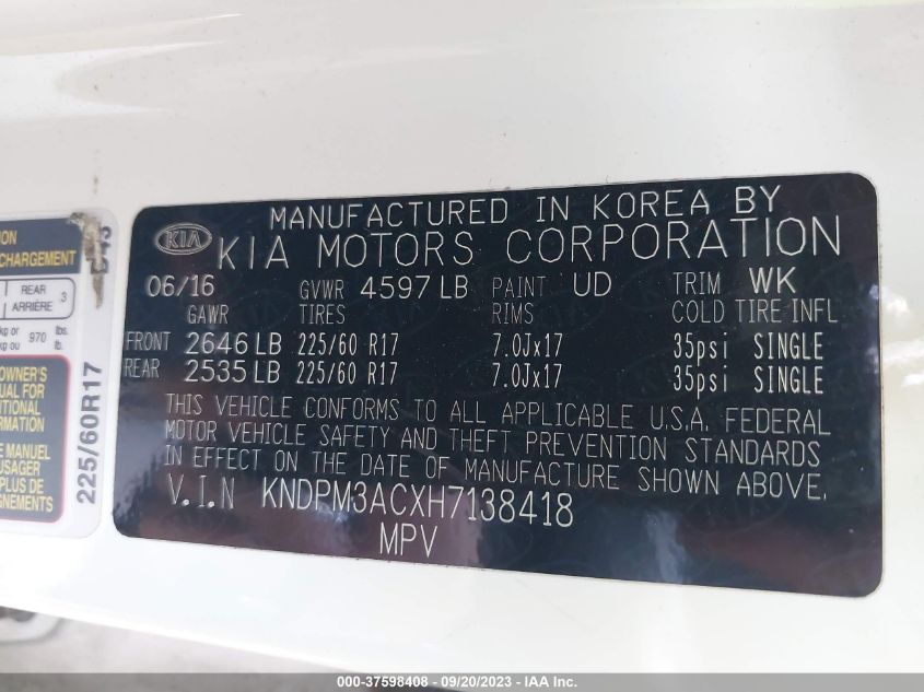2017 KIA SPORTAGE LX - KNDPM3ACXH7138418