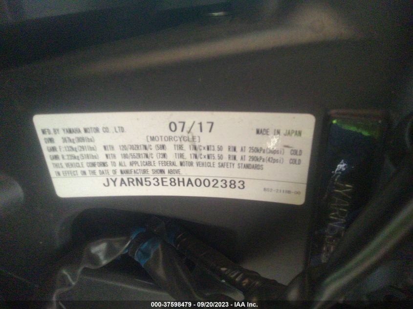 2017 YAMAHA FZ09 JYARN53E8HA002383