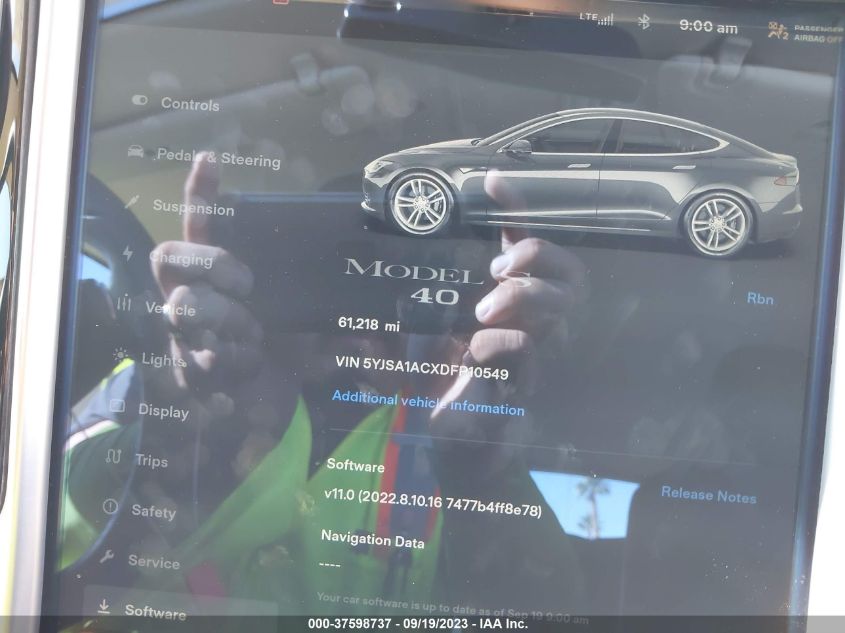2013 TESLA MODEL S - 5YJSA1ACXDFP10549