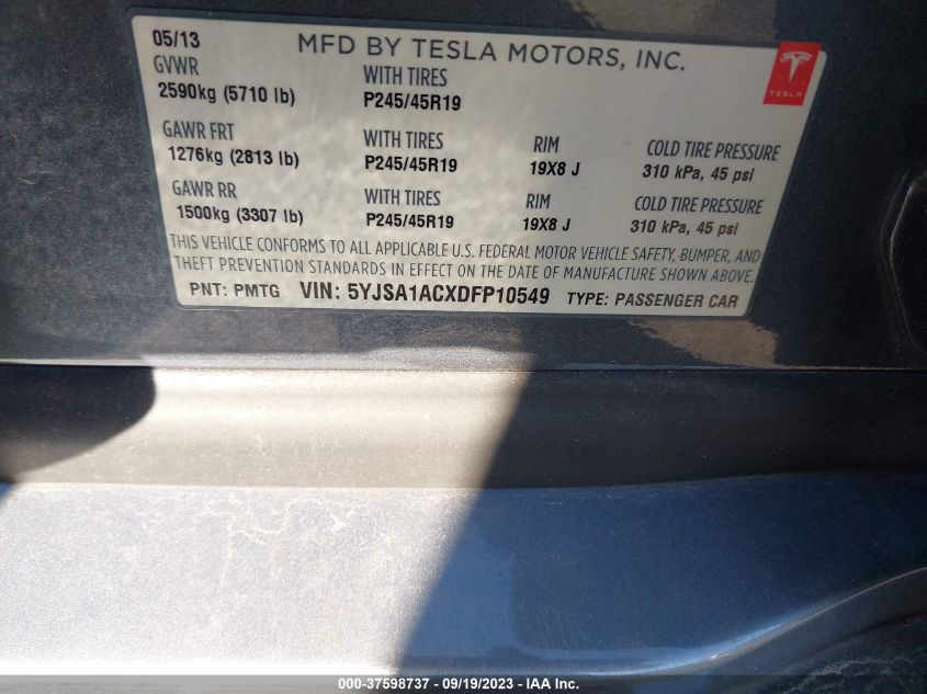 2013 TESLA MODEL S - 5YJSA1ACXDFP10549