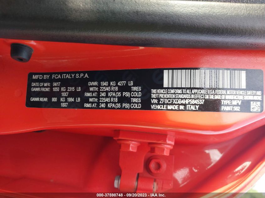2017 FIAT 500X LOUNGE - ZFBCFXDB4HP584537