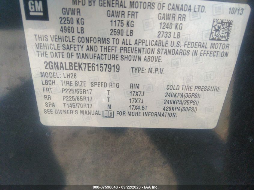 2014 CHEVROLET EQUINOX LT - 2GNALBEK7E6157919