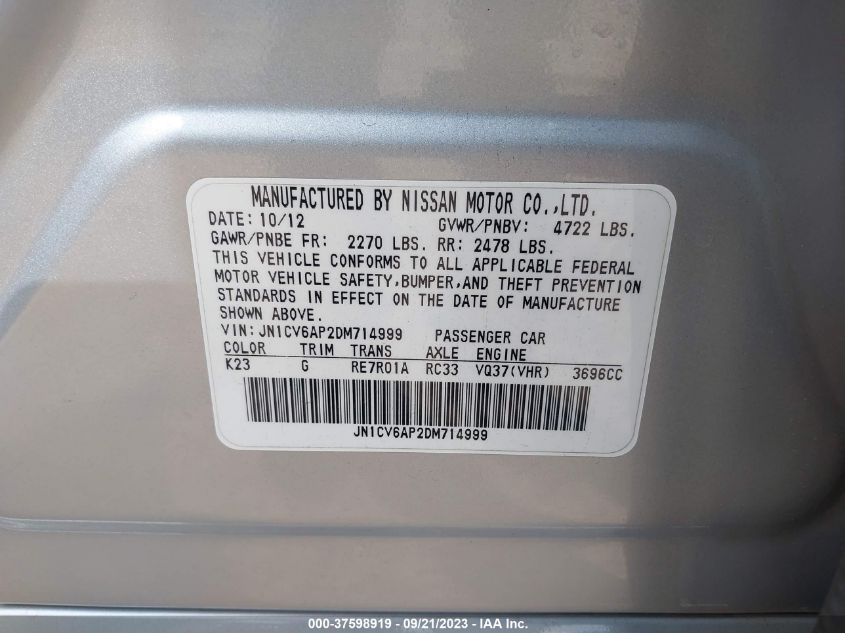 2013 INFINITI G37 JOURNEY JN1CV6AP2DM714999